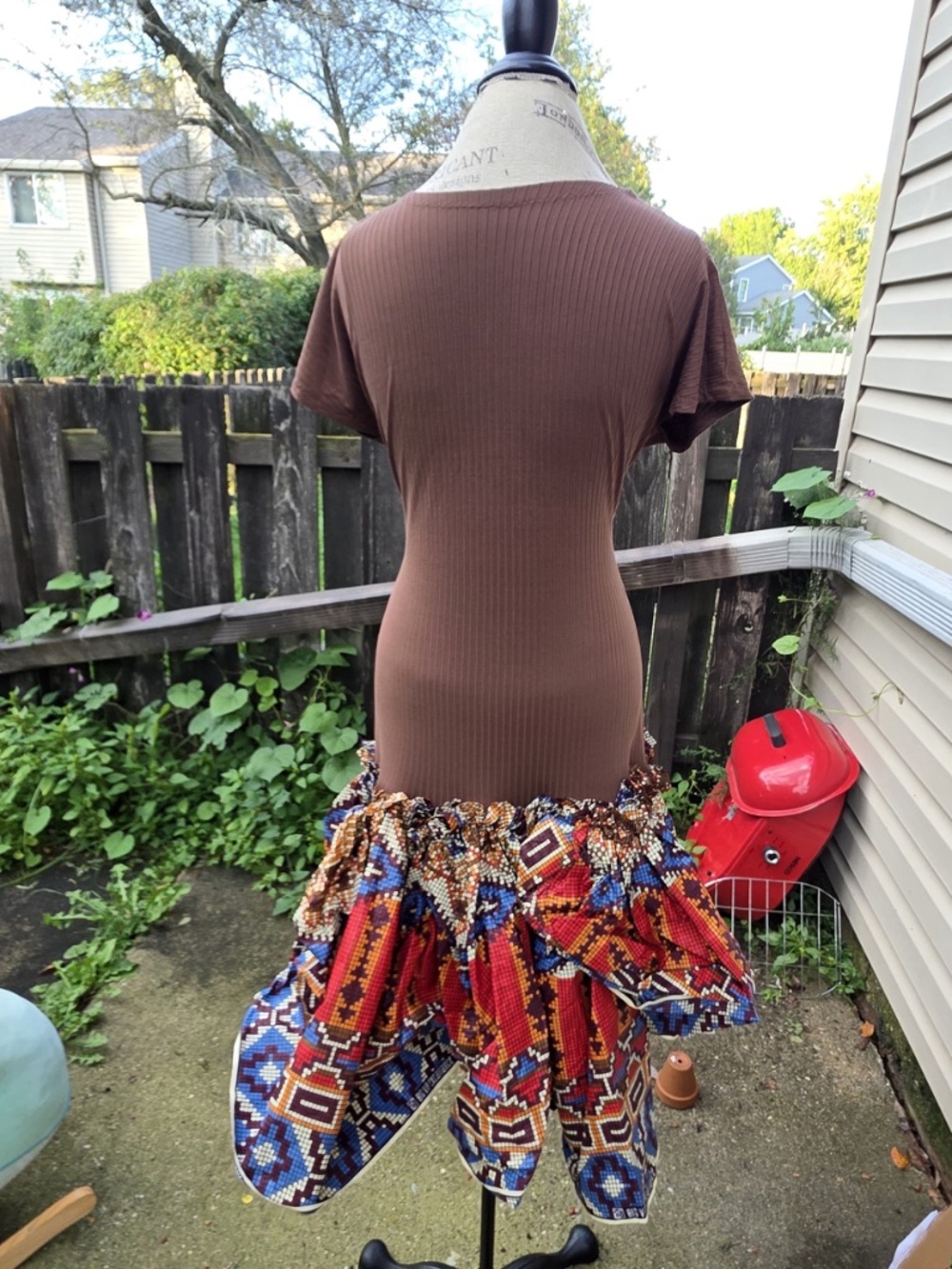Brown Ribbed & Ankara Ruffle Dress - Picture 4 of 5